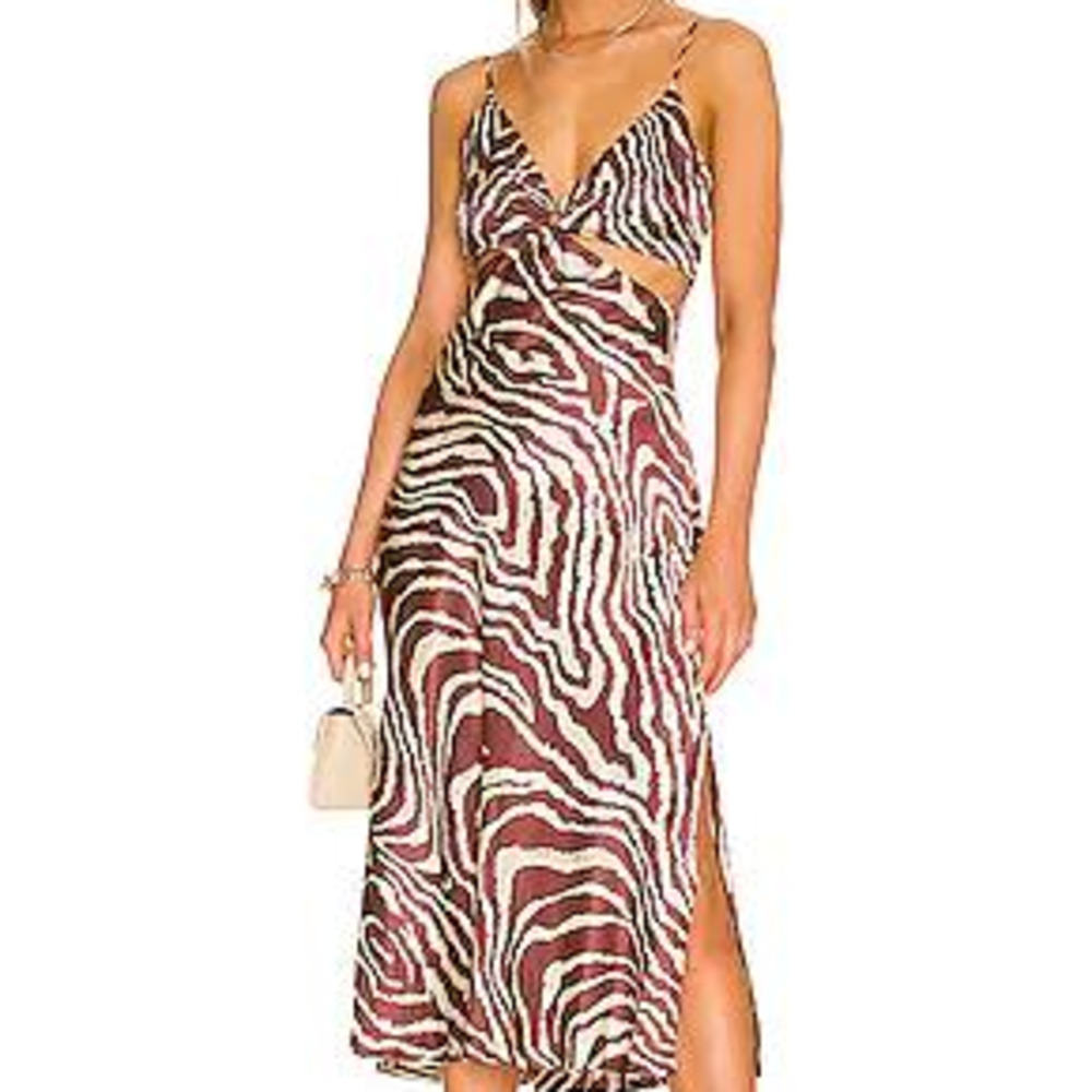JONATHAN SIMKHAI STANDARD Eliza Cutout Slip Dress in Mahogany Jumbo Moire